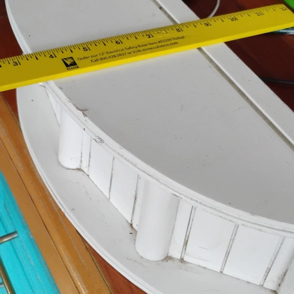 OFF WHITE CURVED DISPLAY SHELF or RACK W/Slots  18 X 6 X 5 1/2  Distressed